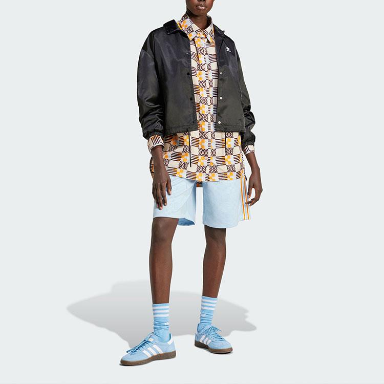 Adidas Originals 80s Long Sleeve Shirt With Full Pattern Stripes And Turn-down Collar Women Tops Grey Brown JC6156