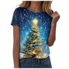 Women's Round Neck Short Sleeved T-shirt, Paired with a Charming Christmas Tree Gift Snowman Print Top
