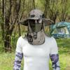 Wide Brim Men Sun Hat with Shawl Veil Camouflage Caps Mask Set Fisherman Hat  Unisex