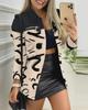Autumn and Winter Women's New Fashion High Street Long Sleeve Zipper Color Block Print Polo Collar Versatile Coat