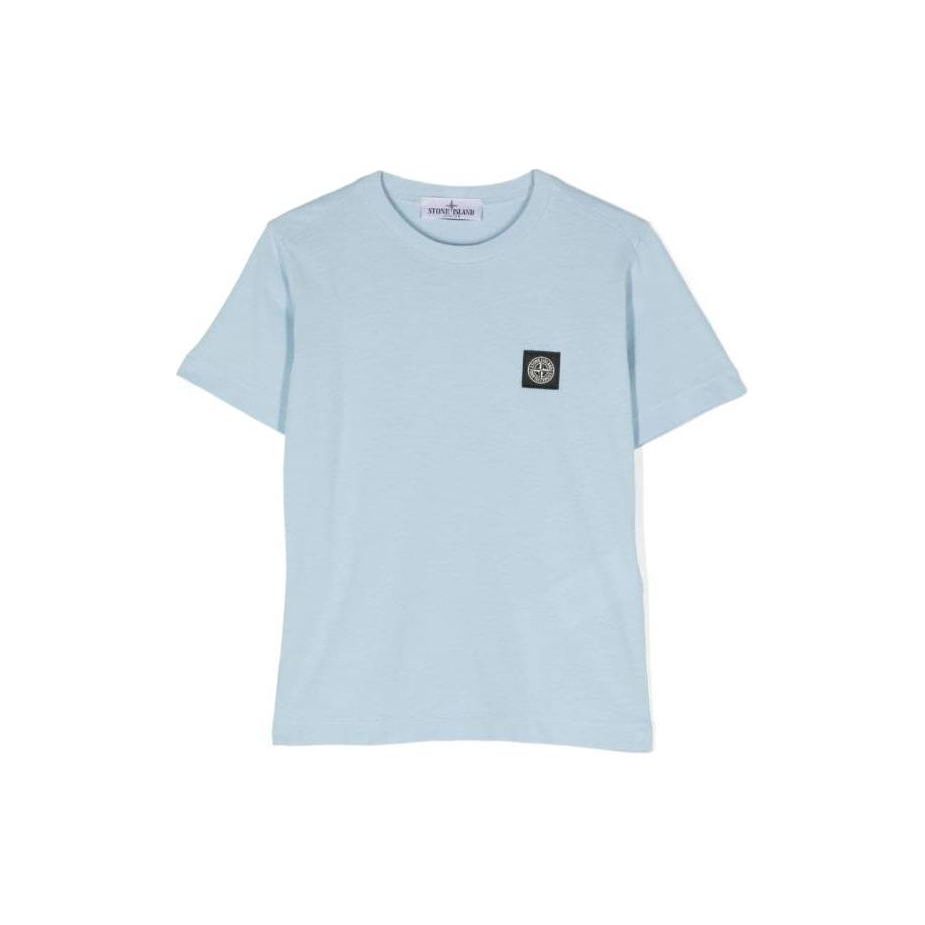 STONE ISLAND Kids Logo Print Fitted Crew Neck Short Sleeve T-Shirt Kids Tops Light-Blue 801620347-V0040
