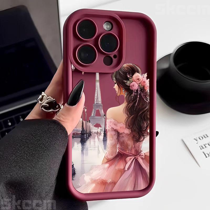 

Розовый Чехол для телефона с цветочным узором для iPhone 16 15 Pro Max 16E 14 13 12 11 XS X XR 7 8 Plus Противоударный Силиконовый Мягкий Чехол iPhone 12