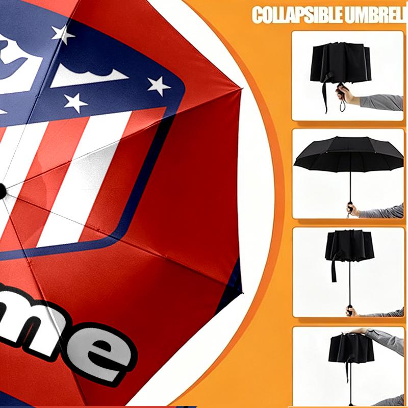 Custom Name Personalized Atletico Madrid Print Umbrella, Auto Open Close, 8‑Rib Sturdy Frame, Commute Camping Hiking Use, Birthday Gift