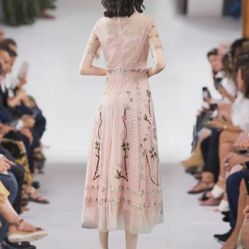 2022 European Summer Women's Embroidered Mesh Dress