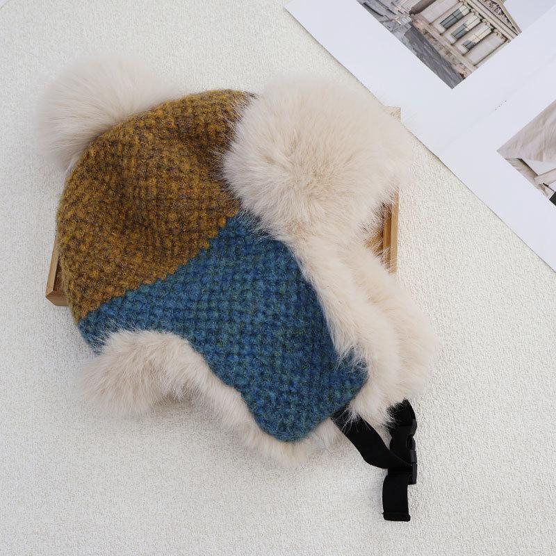 Fashion Fleece Thickened Hat Women's Winter Windproof Ear Protection Lei Feng Hat Cycling Skiing Knitted Wool Hat