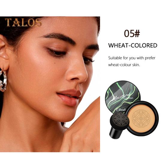 Crème CC avec houppette à poudre de champignon Fond de teint correcteur de couleur à couvrance totale Hydratant Longue durée Contrôle du sébum Anti-cernes léger et naturel