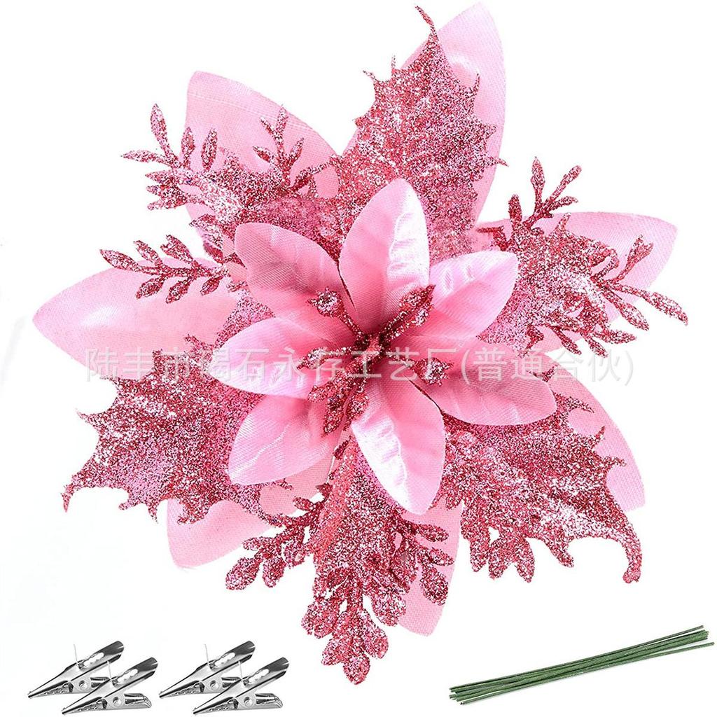 14CM Gold Glitter Christmas Flower Decoration Garland for Trees
