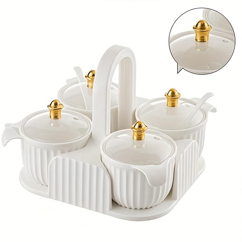 Kreatives 4-Fächer-Gewürzglas-Set für die Küche mit Griff Transparentem Deckel Gewürzbox Gewürzzubehör Küchenzubehör