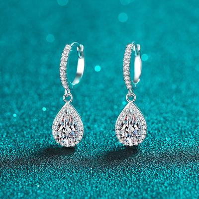 925 Sterling Silver Earrings Female Drip -Shaped Mossian Stone Ear Buckle Plated Pt950 Gold Ear Jewelry