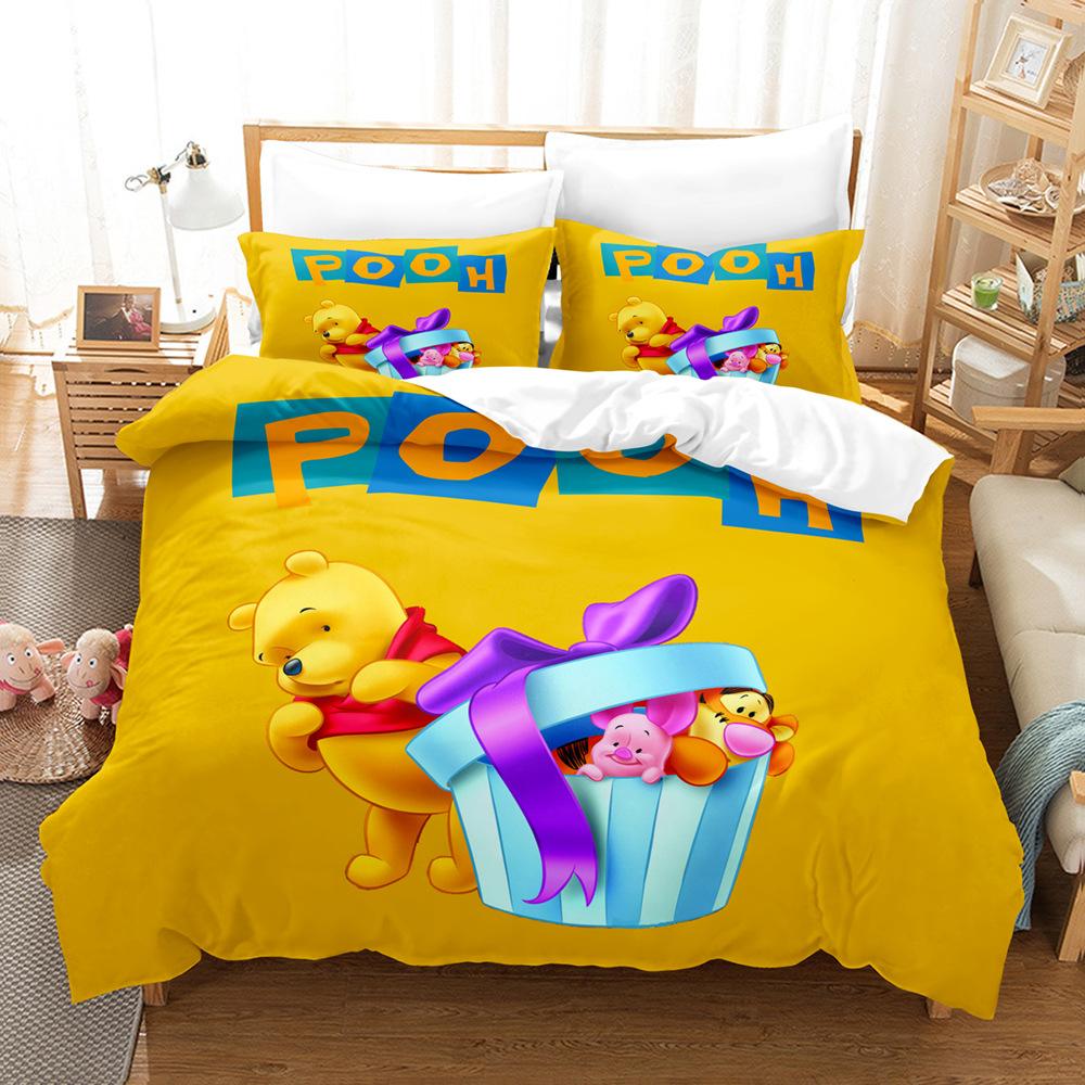 Winnie the Pooh Bear Bedding Sets Comforter Quilt Bed Cover Duvet Cover Pillow Case 2-3 Pieces Sets Kids Adult Size
