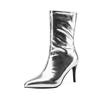 Autumn and winter gold silver bright patent leather pointed super fine heel elastic thin boots medium boots