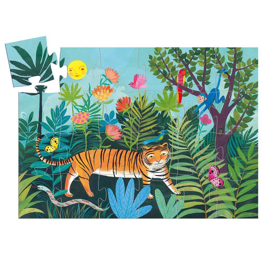 DJECO Silhouette Puzzle "Tigers Walk" 24-Piece Jigsaw Puzzle, Tiger, Ages 3, 4, and 5, Boys and Girls, Toddlers, Baby, Present, Gift, Toy, Children,