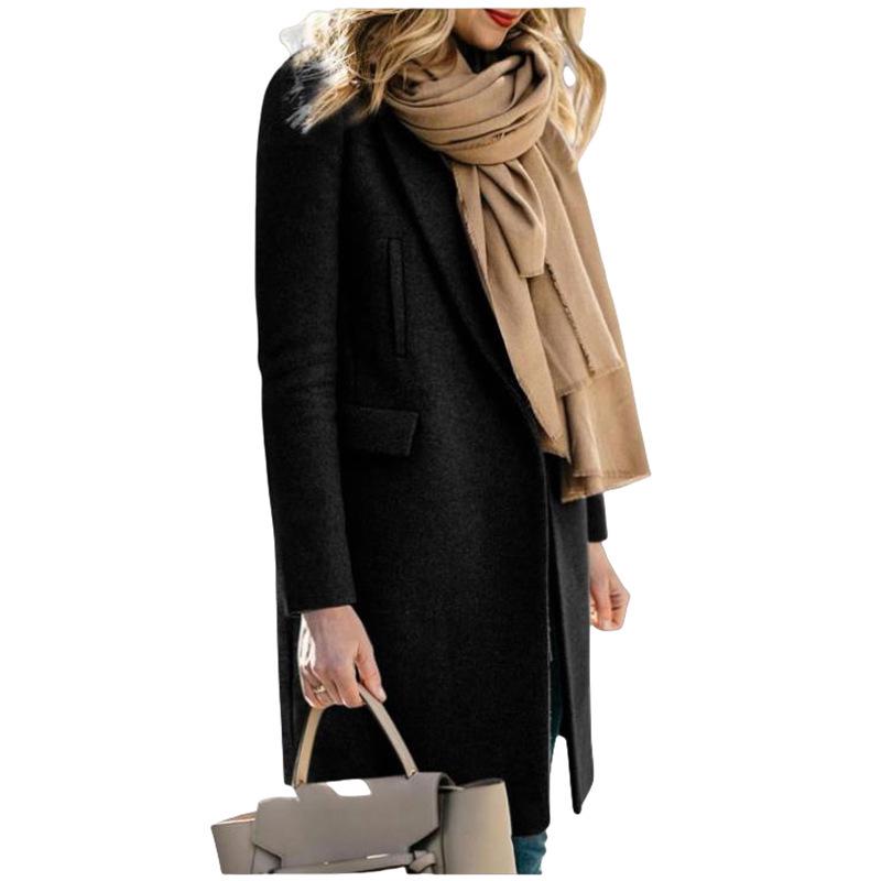 2024 Autumn/Winter Women's Long Wool Coat with Hidden Buttons - European/American Style
