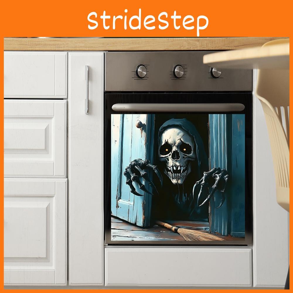Halloween Smile Skeleton Open Door Glass Cabinet Kitchen Home Stickers Decor