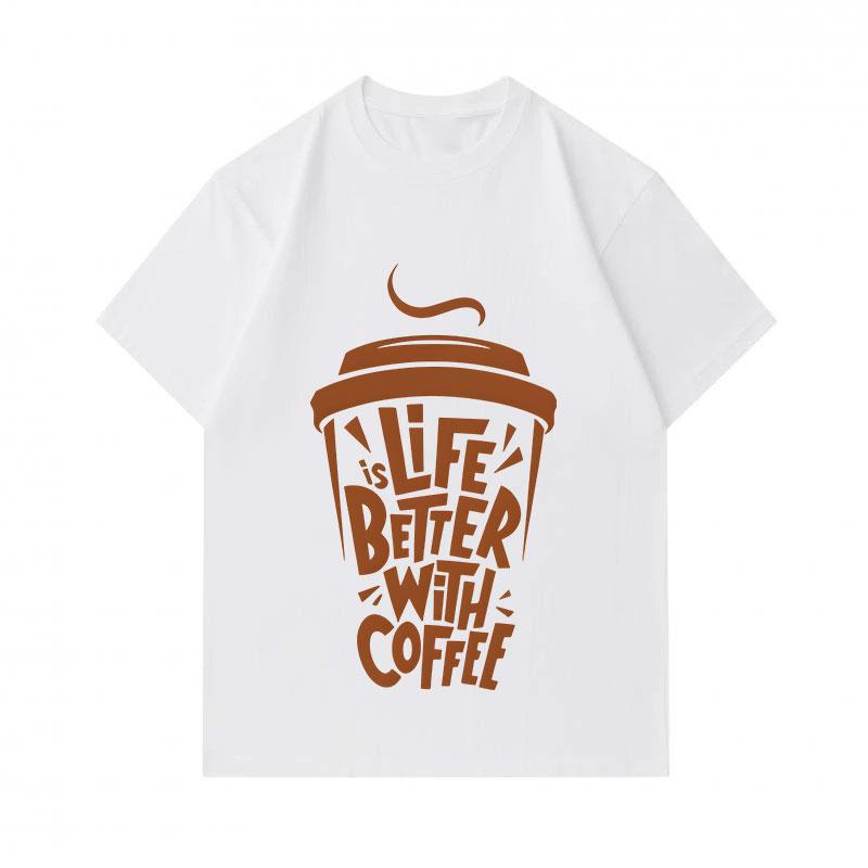 Men's 100% Cotton Crew Neck Short Sleeve T-Shirt, Life Is Better With Coffee Print Casual Lightweight Tee for Daily Street Wear Summer Top