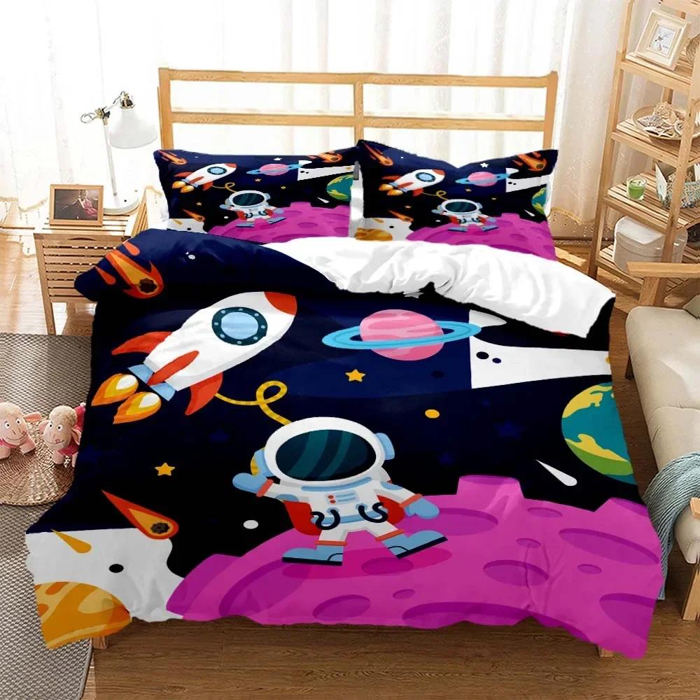Cartoon Astronaut Digital Print Comfortable Duvet Quilt Cover Pillowcase Bedding Set Children Bedroom Decoration Home Textile