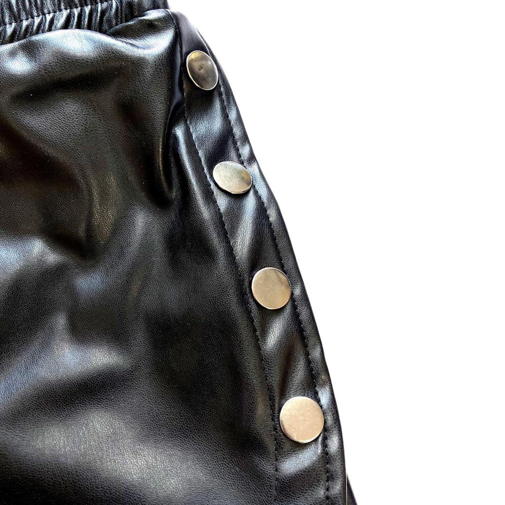 High Waist PU Leather Side Button Slit Shorts for Women