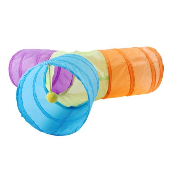 Folding Cat Tunnel with High Elastic Steel Wire Frame Y-Shaped Tee Design 4-color Combination Cat Tunnel