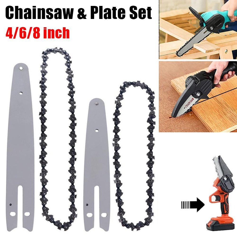 1Set Durable for Electric Saw Chain Guide Plate Set Logging Pruning Garden Tool Saw Chain Kit Steel 4/6/8 Inch Chain Saw Plate