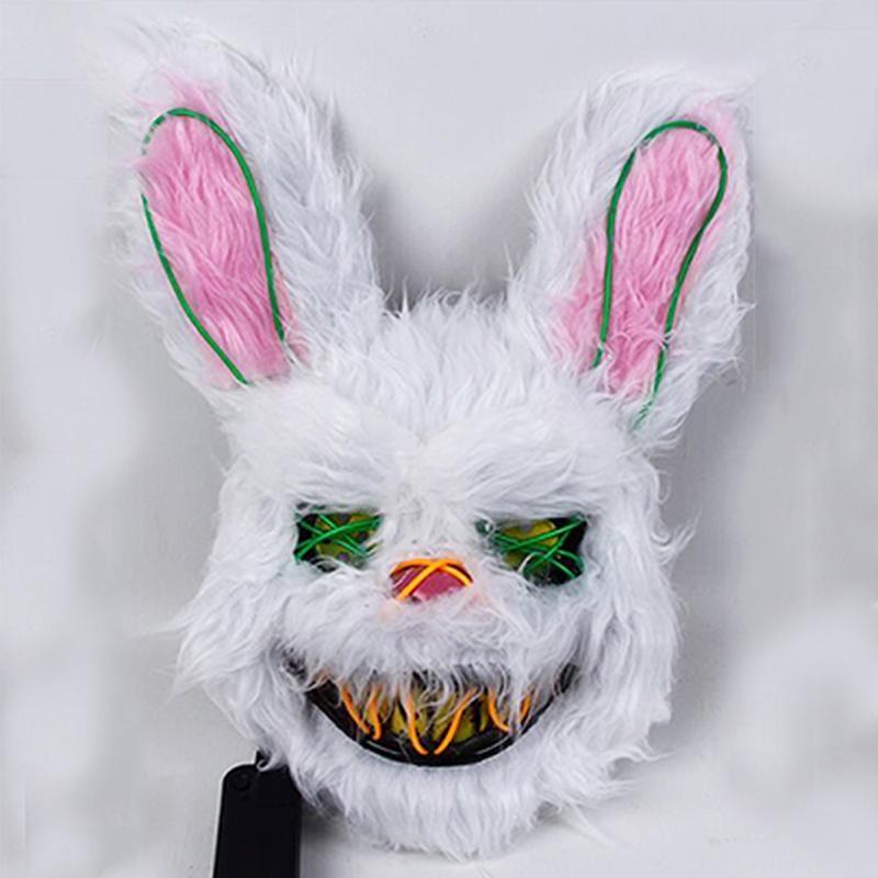 Halloween Horror Bloody Head Cover Mask Led Multicolor Rabbit Cosplay Face Mask Halloween Carnival Costume Headgear Props