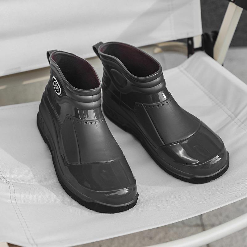 Rain shoes men's trend fashion non-slip short tube kitchen work fishing warm waterproof rain boots car wash water shoes rubber overshoes
