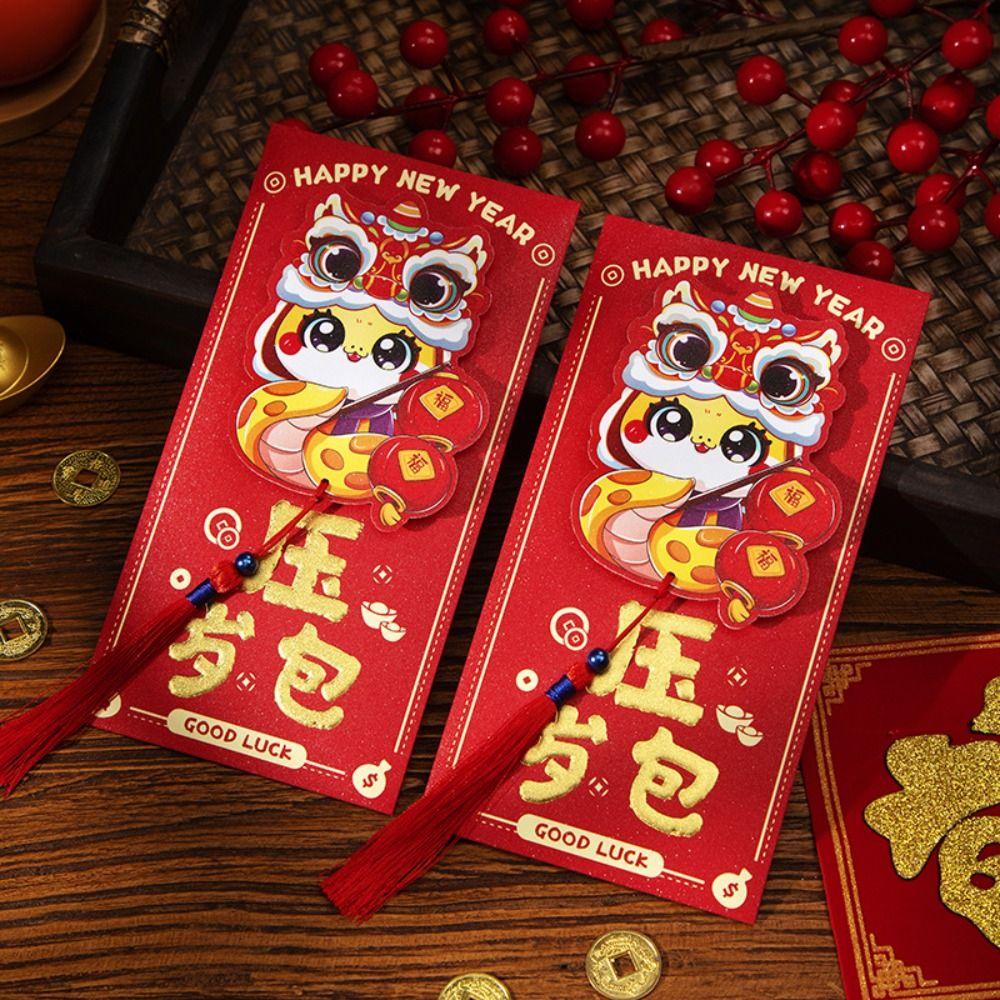 6pcs Chinese Style 3D New Year Money Pocket Blessing Good Luck Red Packet  Wedding Birthday