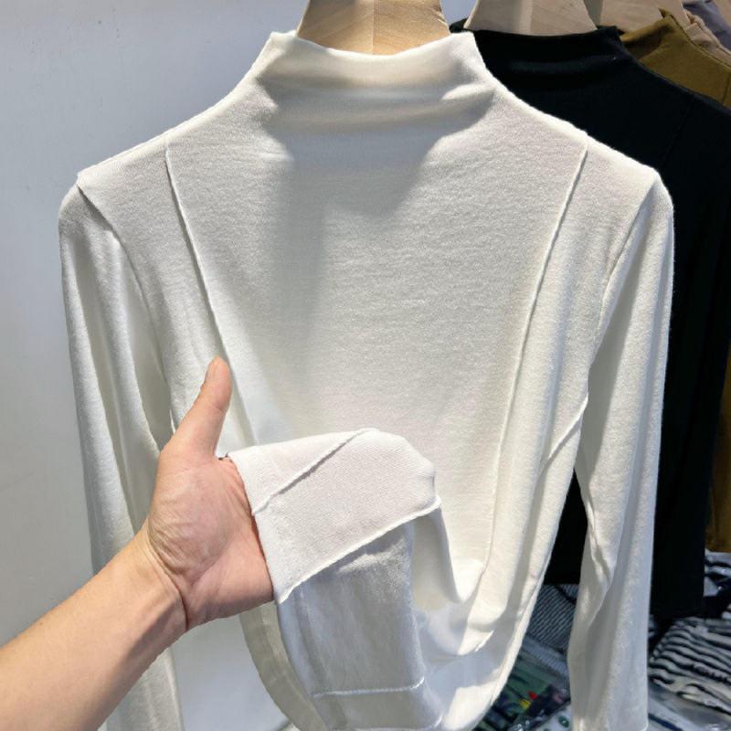 Women's 2024 Autumn/Winter Chic German Velvet Half Turtleneck Long-Sleeve T-Shirt