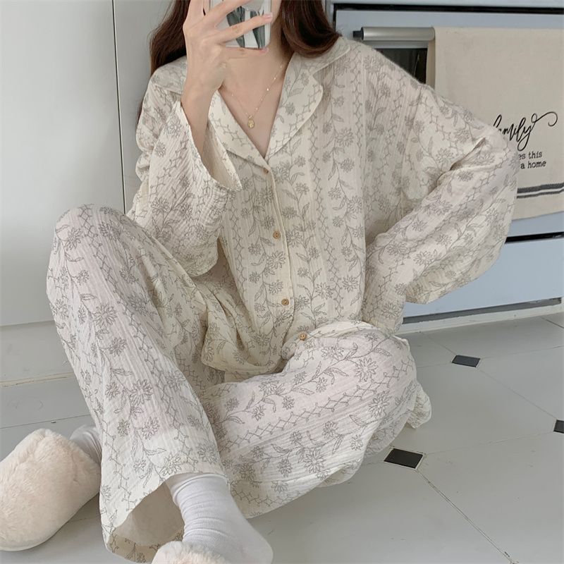 

Пижамный женский летний тонкий комплект домашней одежды с длинными рукавами 2XL