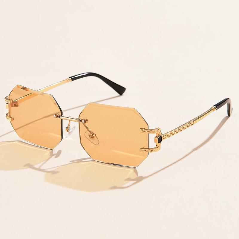 

Retro Sunglasses Women Brand Designer Rimless Polygon Sun Glasses Fashion Shades Square Cutting Lens Ladies Frameless Eyeglasses