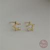 925 Sterling Silver Electroplated 14K Gold Asymmetric Star Zircon Earrings for Women Student Mini Simple Jewelry