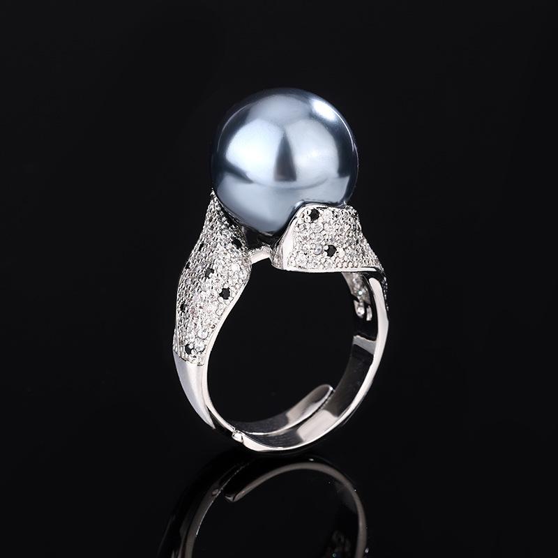 Jewelry Copper Platinum Plated Pearl Temperament Niche Design Ring 14Mm