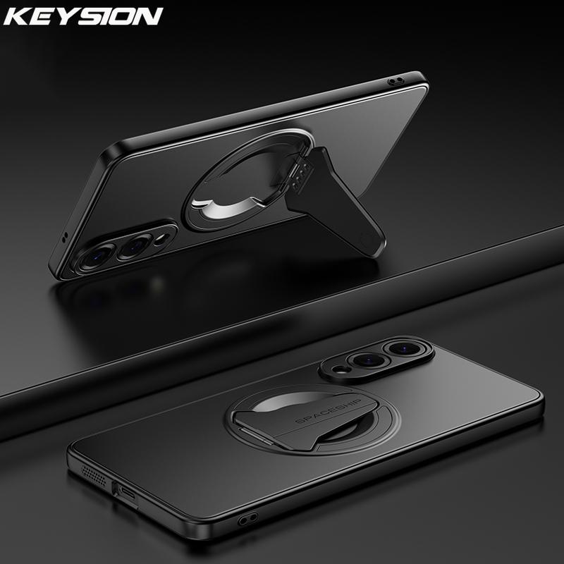 KEYSION Magnetic Phone Case for Samsung S25 Ultra 5G S25+ Metal Paint Upright Kickstand Shockproof Cover for Galaxy S25 Edge 5G