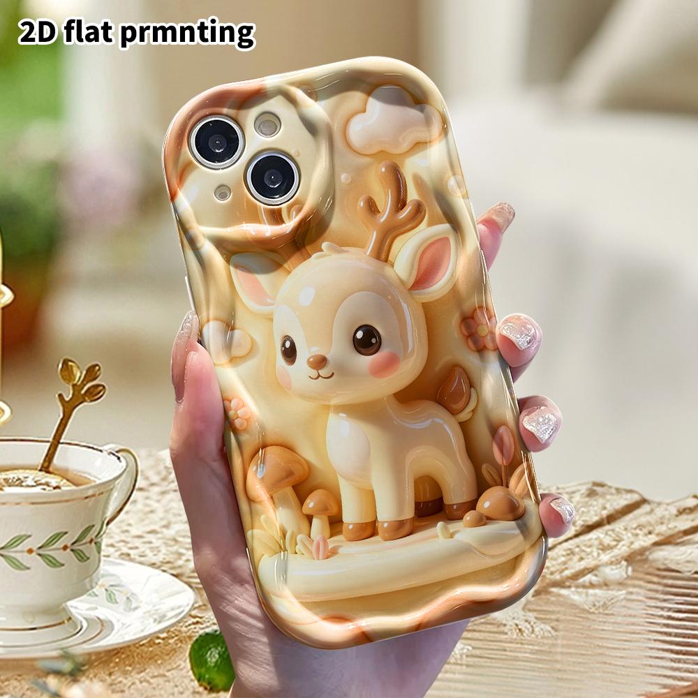 Phone Case: 2D Flat Design, Fits iPhone 18 17 16 15 14 13 Pro, with a Little Deer Toy, Perfect Christmas and Halloween Holiday Gift
