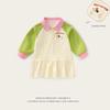Girls' Dress with Polo Collar, Spring and Autumn Children's Clothing, Kids' Turn-Down Collar Color-Block Sweatshirt Dress, Baby Girl Long-Sleeve Dress