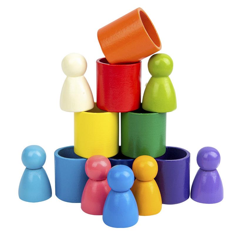 Wooden Toys DIY Assembled House Rainbow Building Blocks Set Children Montessori Early Learning Stacked Balance Educational Toys