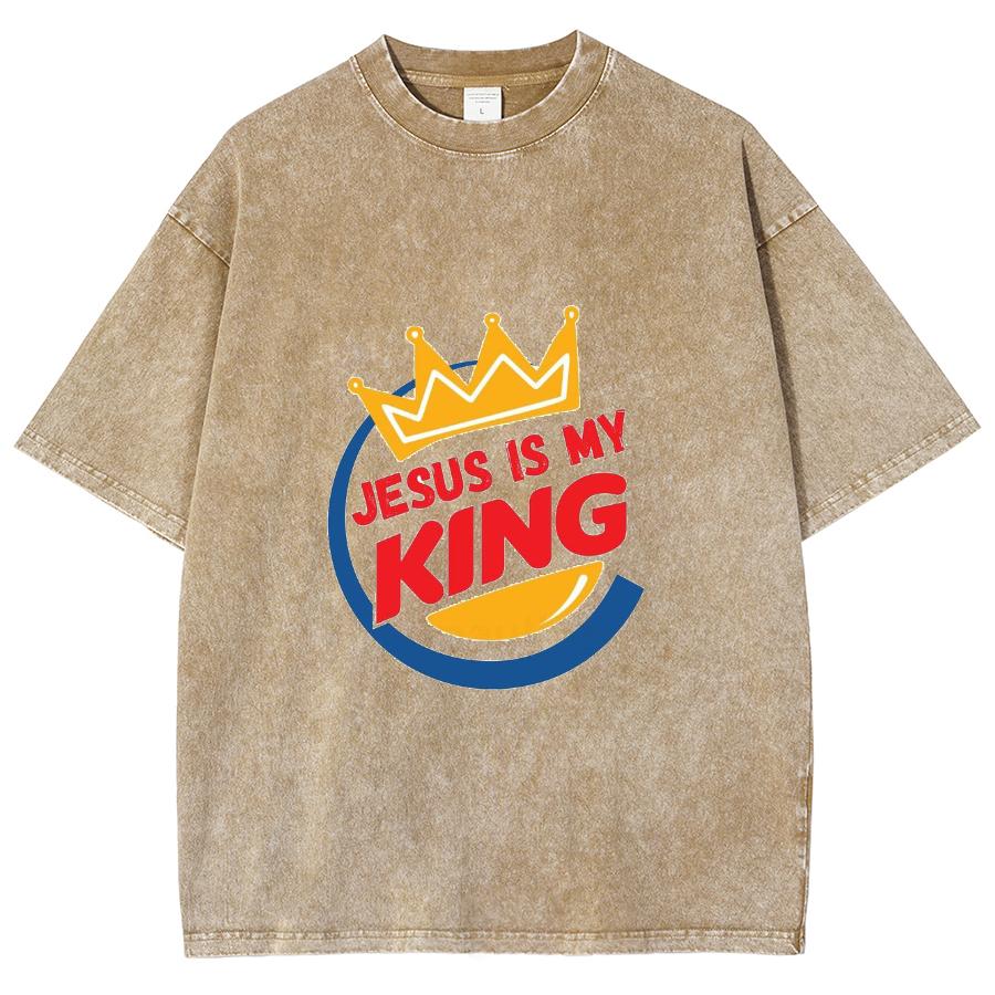 Jesus Is My King Letter Print Women's T-Shirt Wash Oversized Unisex Short Sleeve Simple Casual Design Top Summer