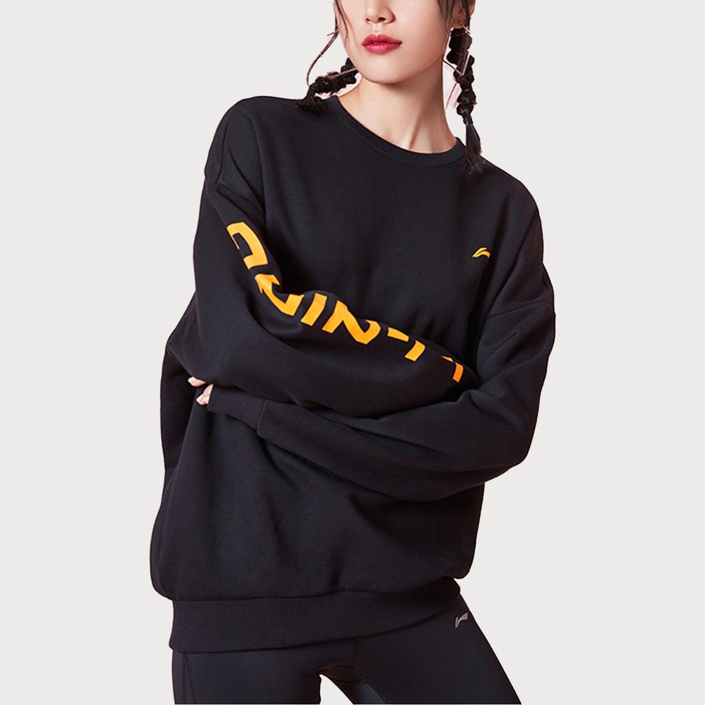 Li-Ning Loose Fleece Crew Neck Pullover Long Sleeve Sweatshirt Unisex sweatshirt Standard-Black AWDP932-10