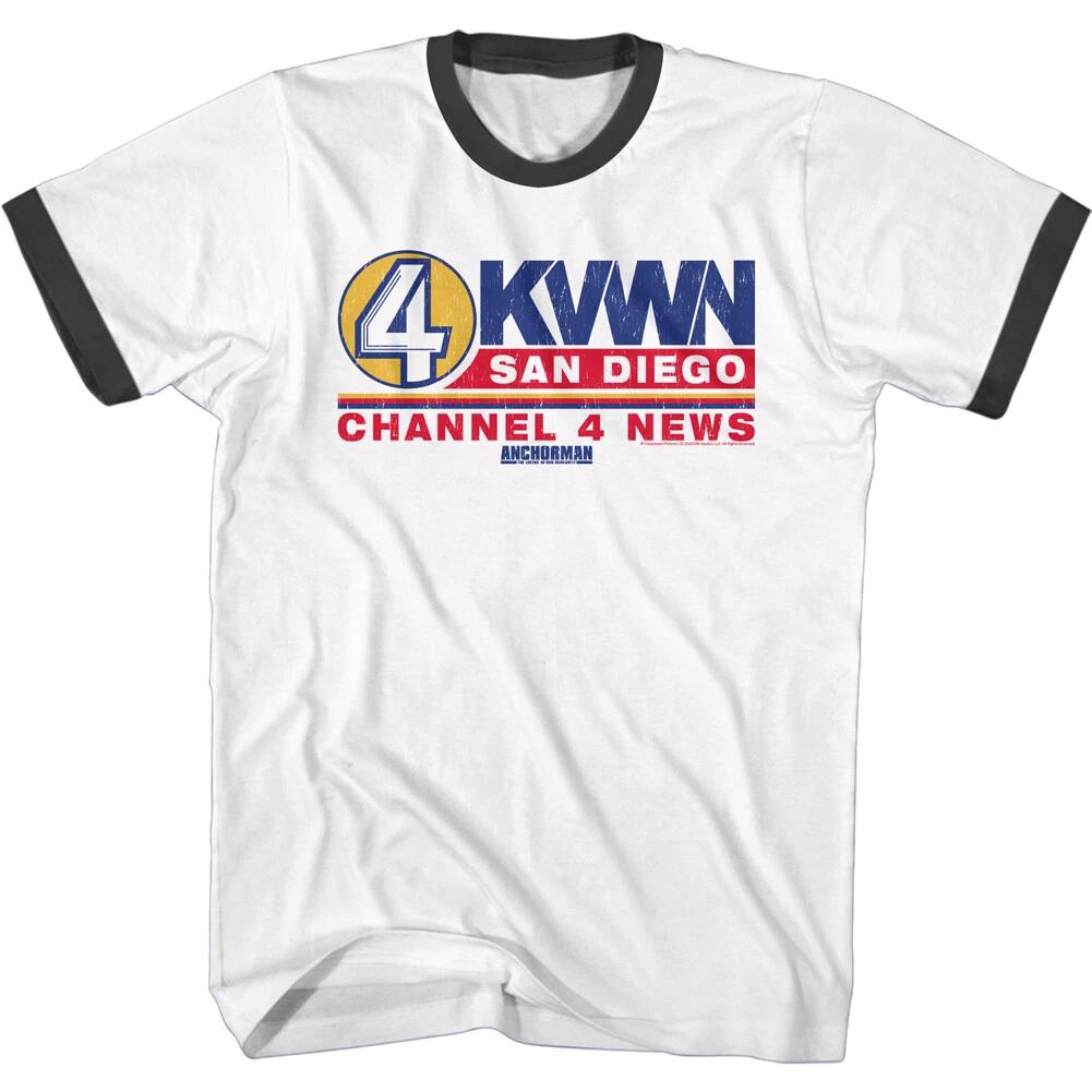 Anchorman KVWN San Diego Channel 4 News Men's Ringer T Shirt Movie Merch