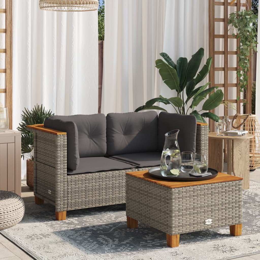 Garden Corner Sofa Set with Cushions 2 Pcs Grey Poly Rattan