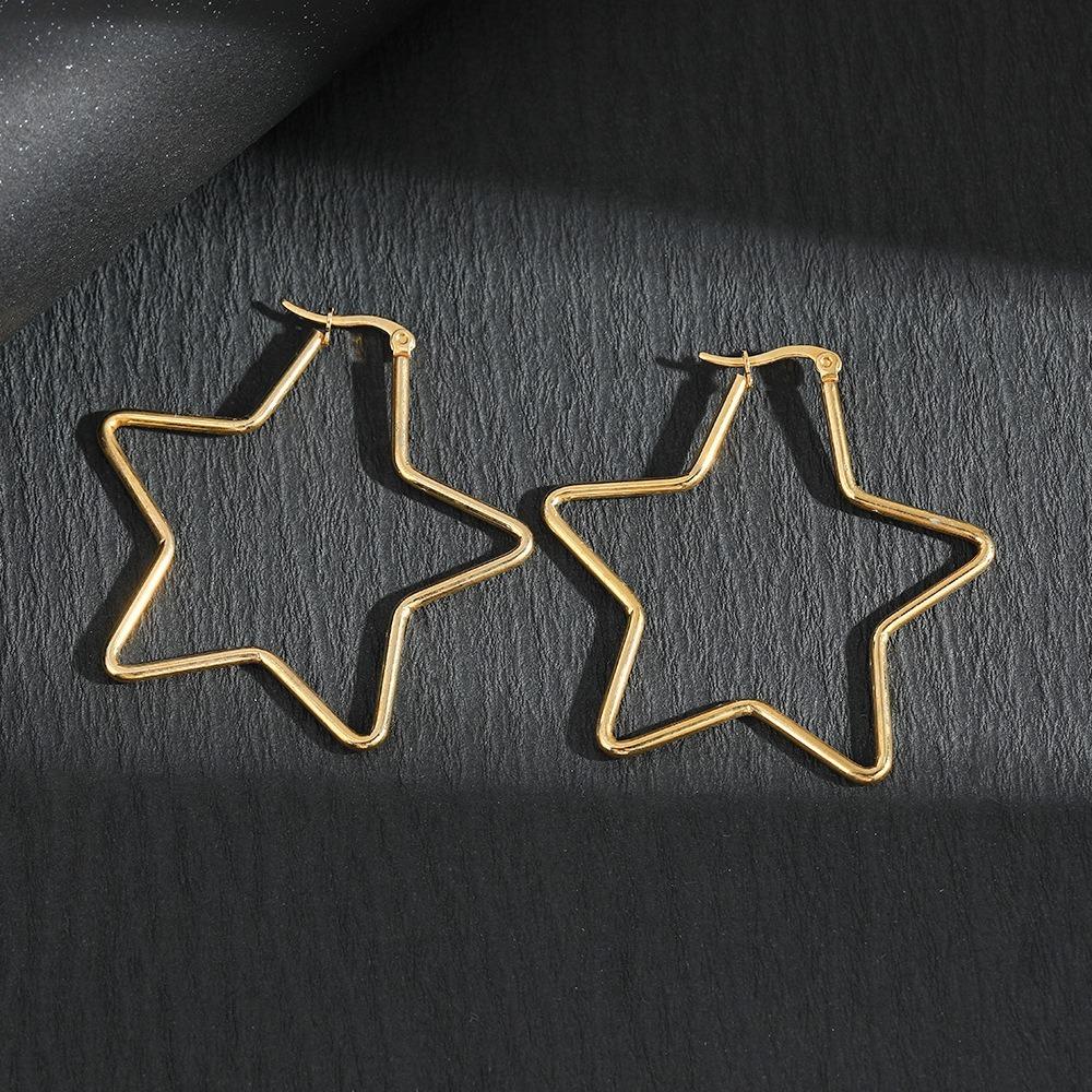 Pentagram Hoop Earrings for Women Exaggerated Punk  Accessories Polished Five-Pointed Star Earrings Y2K Accessories