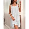 White U-Neck Casual Spaghetti Strap Midi Dress for Women