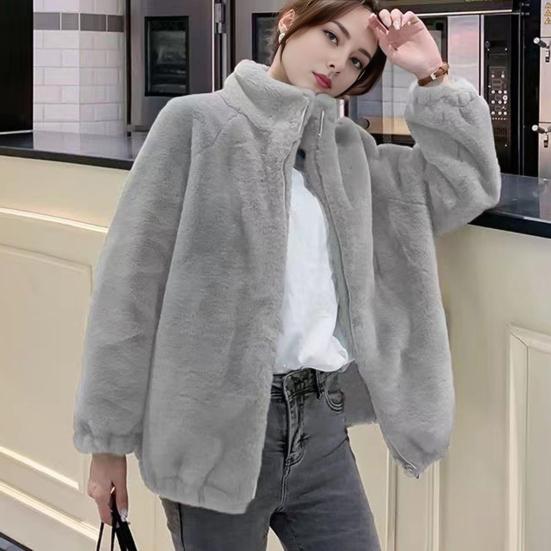 Women Coat Solid Color Double-Sided Velvet Coat with Pockets Warm Long-Sleeved Autumn Winter Outerwear