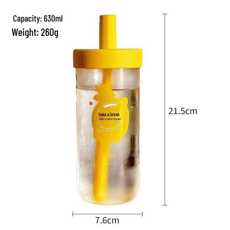 High-Temperature Resistant Lemon Fruit Tea Glass with Lanyard - Large Capacity, Stylish & Portable. 630ml