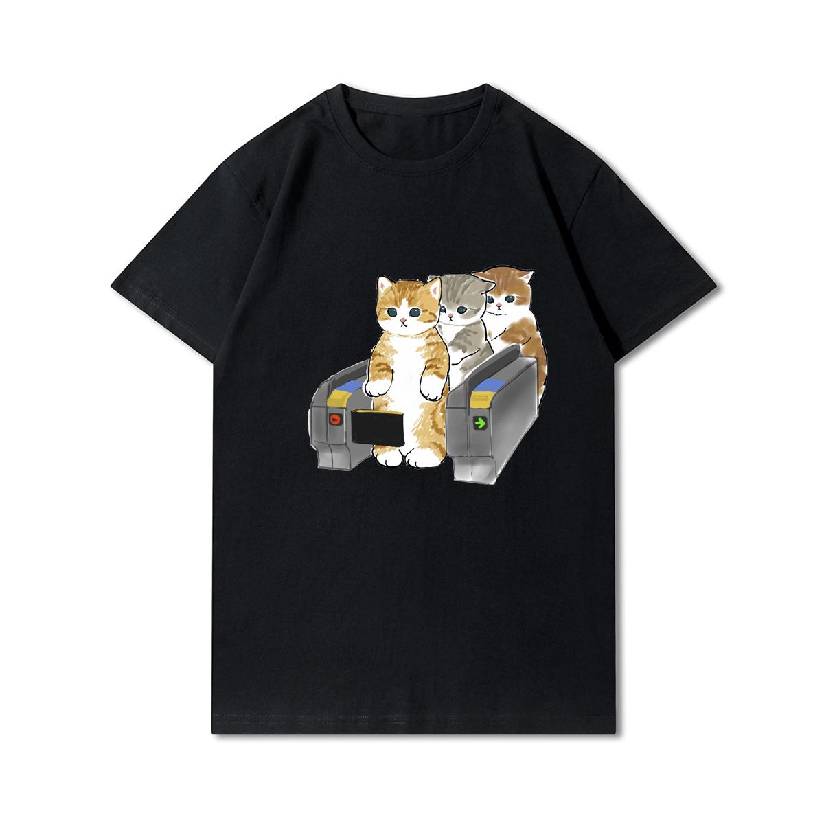 

Женские футболки с принтом кошек и акул больших размеров, хлопковые топы с круглым вырезом, летние черные футболки с животными Y2K, модные 90-х годов, повседневные черные футболки оверсайз S