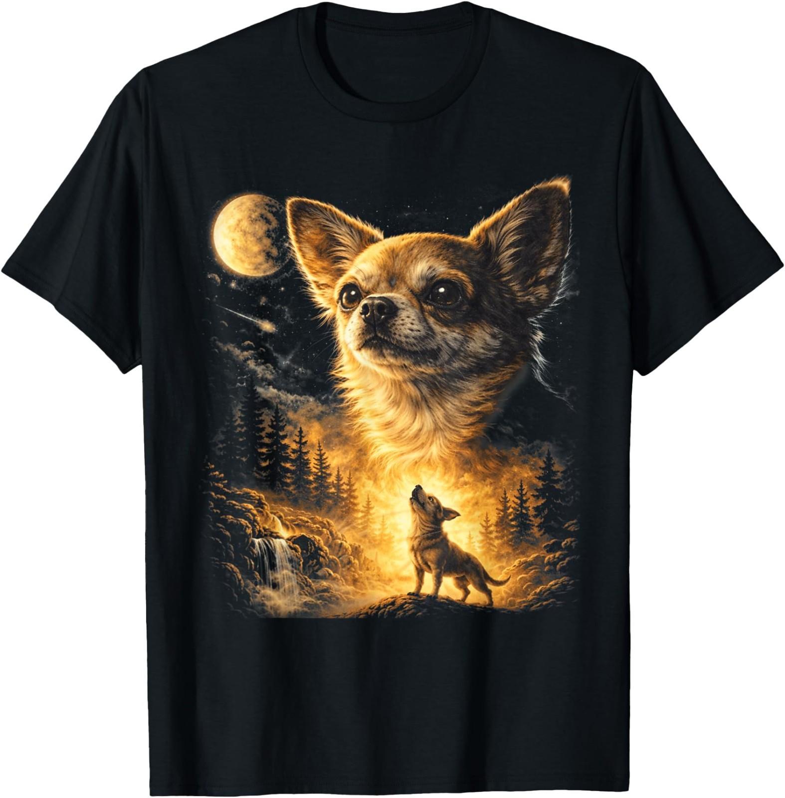 Chihuahua Howling to The Moon Vintage Funny Chihuahua Dog T-Shirt 3XL