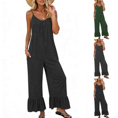 Jumpsuits Für Damen Ärmellos Spaghettiträger Damen Jumpsuit Weiter Beinschnitt Mit Taschen