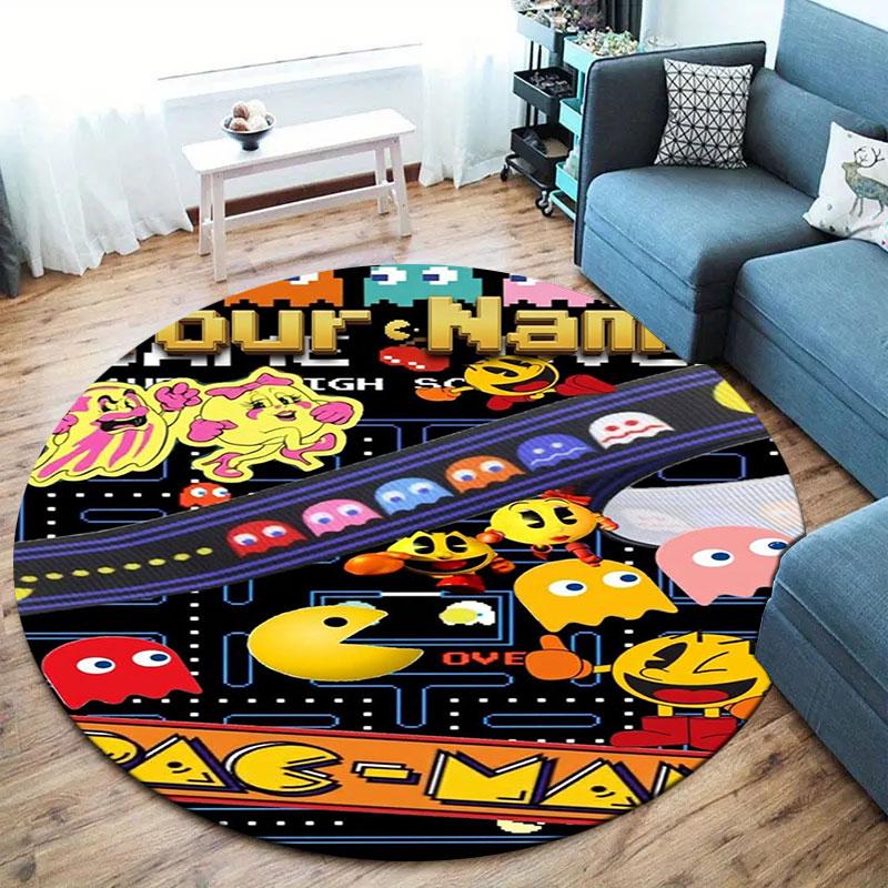 Pac-Man Custom Name Round Area Rug,Carpet Rug for Living Room Bedroom Sofa Playroom Decor,Non-slip Floor Mat