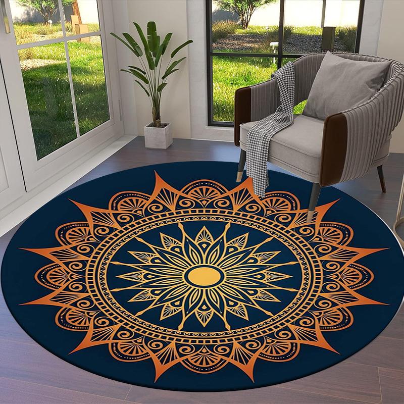 1pc Golden Mandala Pattern Design Round Carpet, Made of Polyester,Perfect for Decorating Office Chairs, Living Rooms,Vibrant Decorative Rug