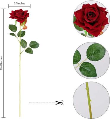 50pcs Artificial Roses Velvet Flowers with Long Stem Fake Roses Bouquet DIY for Home Garden Wedding Decor