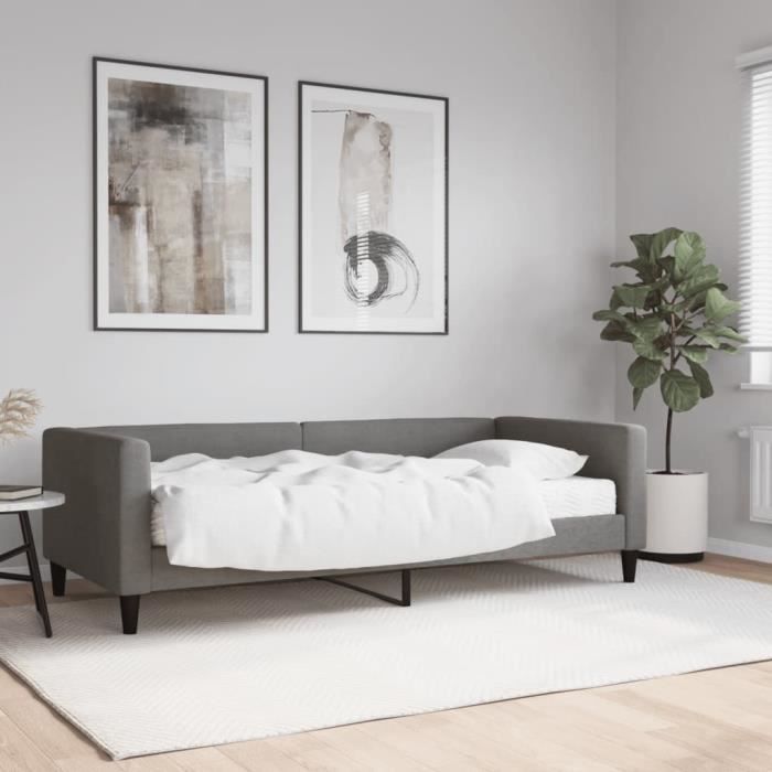 VidaXL Lit de jour avec matelas gris foncé 90x200 cm tissu 3196561